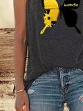 Dark grey round neck casual butterfly print T-shirt