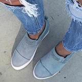 Fashion Letter Slip On Wedge Sneakers Faux Suede Wedge Heel Casual Sneakers