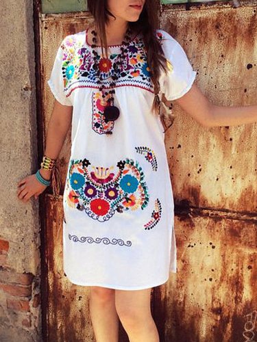Short Sleeve Casual Floral Dresses
