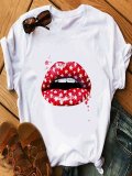 Statement Vintage Plus Size Short Sleeve Lips Printed Casual Tops