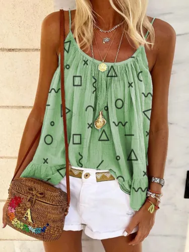 Sleeveless Geometric Shirts & Tops