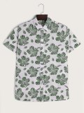 Men's Retro Green Floral Graphic Short Sleeve Shirt