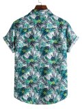 Men's Floral Leaf Print Short Sleeve Shirt