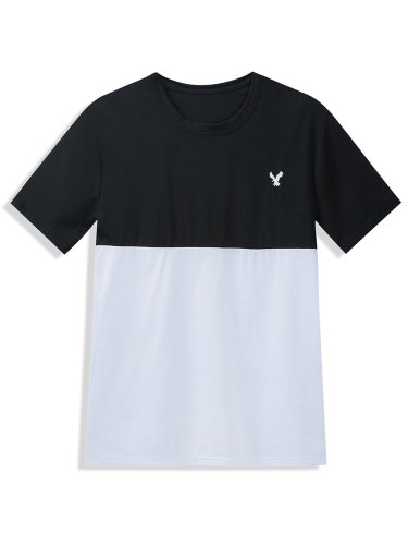 Men's Bird Embroidery Two Tone Colorblock Short Sleeve Tee