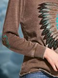 Round Neck Cotton-Blend Long Sleeve Color-Block Shirts & Tops