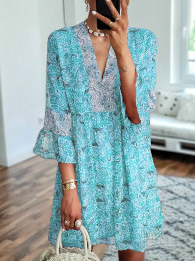 V Neck Women Dresses Date Cotton Dresses