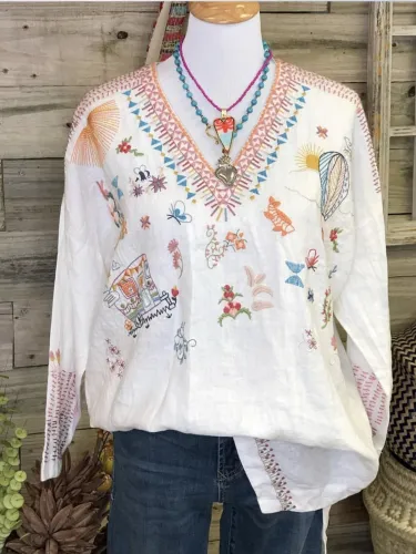 Boho Long Sleeve Vintage Butterfly Floral-Print Shirts & Tops