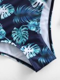 Leaf Print Plunging Collar One-Piece Swimwear