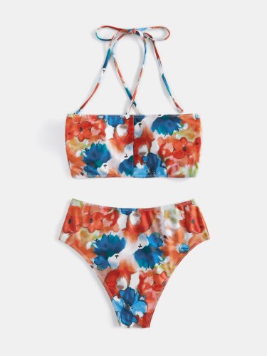 Floral Print High Rise Halter Bikini
