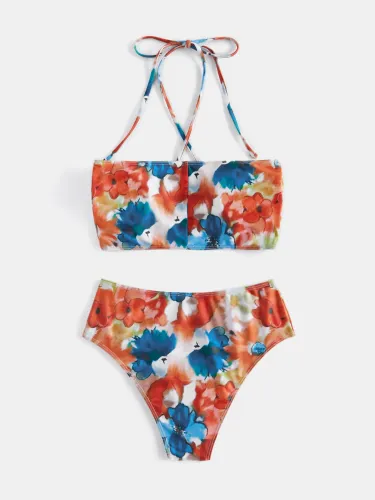 Floral Print High Rise Halter Bikini