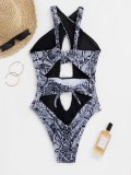 Snake Print Cut Out One-Piece Swimsuit