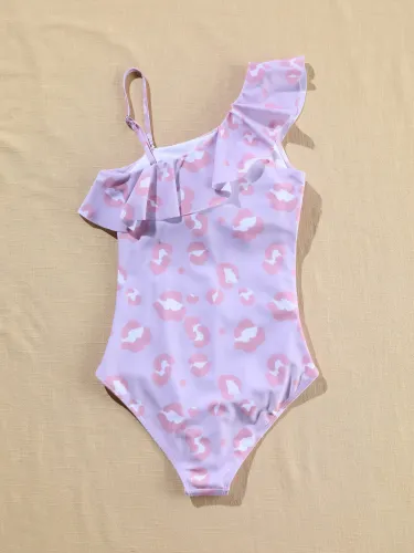 Leopard Print Ruffle Off Shoulder One-Piece Swimsuit