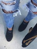 Fashion Letter Slip On Wedge Sneakers Faux Suede Wedge Heel Casual Sneakers