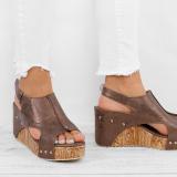 Plus Size Peep Toe PU Wedges Blocking Hook-Loop Wedge Sandals