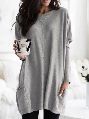 Casual Plain Long Sleeve Crew Neck Shirts & Tops