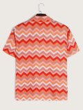 Men's Wavy Stripe Button Short Sleeve Shirt