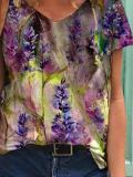 V Neck Floral-Print Short Sleeve Casual Shirts & Tops