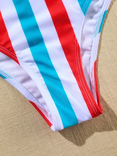 Striped Print Bowknot High Rise Bikini