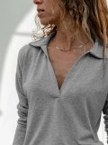 Gray Cotton Shift Casual V Neck Shirts & Tops