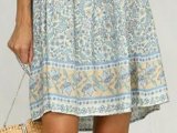 Light Blue Half Sleeve Cotton-Blend Dresses