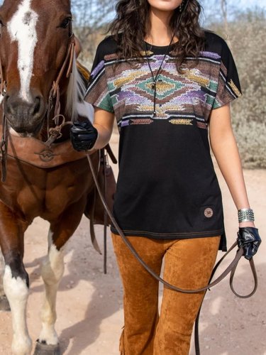 Short Sleeve Tribal Printed Jersey Shirts & Tops