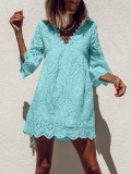 Plus Size Casual V Neck 3/4 Sleeve Dresses