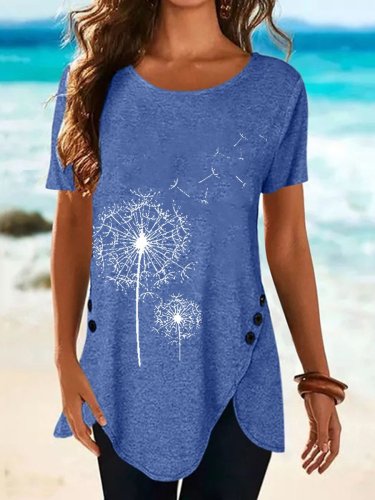 Crew Neck Short Sleeve Cotton-Blend Shirts & Tops