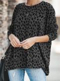 Crew Neck Leopard Print Cotton-Blend Shirts & Tops