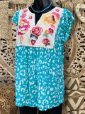 Short Sleeve Printed Shift V Neck Shirts & Tops
