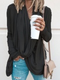 Spring/Fall Cowl Neck Asymmetrical Solid Casual T-Shirts