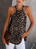 Brown Sleeveless Leopard Halter Shirts & Tops