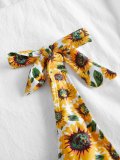Sunflower Print Tied Shoulder Plunging Swimsuit
