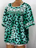 Short Sleeve Leopard Romantic Shirts & Tops