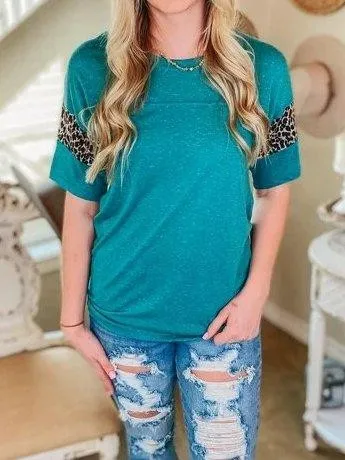 Color-Block Vintage Short Sleeve Crew Neck Shirts & Tops