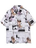 Men's Street News & Angel Print Button Shirt