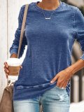 Round Neck Long Sleeve Casual Cotton-Blend Shirts & Tops