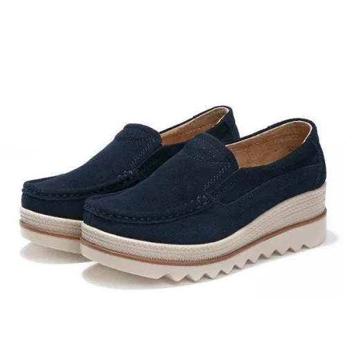 Womens Breathable  Suede Round Toe Slip On Platform Shoes