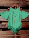 Casual Short Sleeve Flare Sleeve Loose Tassel T-Shirt