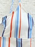 Striped O-ring Decor One-Piece Swimwear