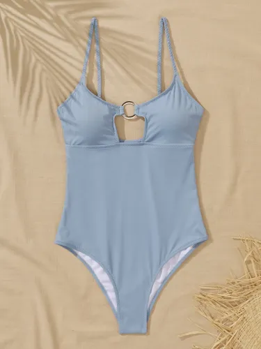 Solid O-ring Decor One-Piece Swimwear