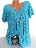 Casual V Neck Floral Short Sleeve Shirts & Tops