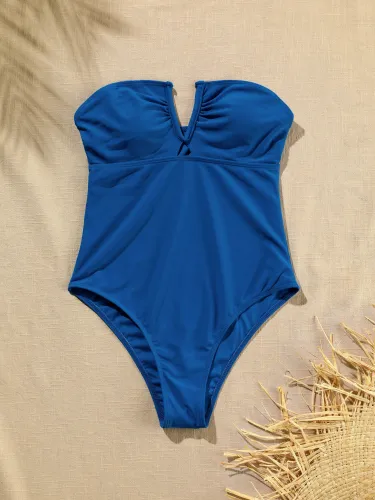 Off Shoulder V Notch One-Piece Swimwea