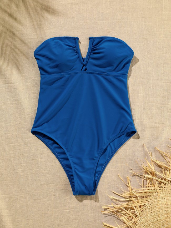Off Shoulder V Notch One-Piece Swimwea