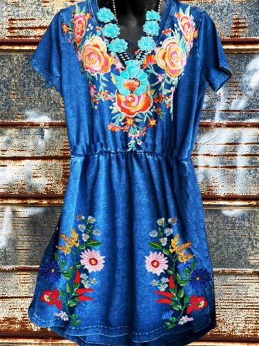 Jersey Floral Casual Short Sleeve Dresses