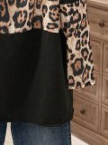 Black Cotton-Blend Casual Crew Neck Leopard Shirts & Tops