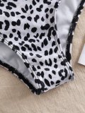 Leopard Print Halter Ruffle Hem Bikini