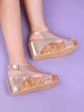 Plus Size Peep Toe PU Wedges Blocking Hook-Loop Wedge Sandals