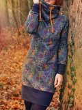 Blue Casual Floral Long Sleeve Dresses