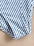 Striped Front Knot Cutout One-Piece Swimwear