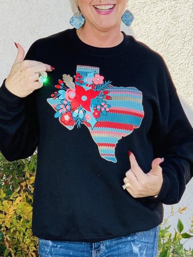 Printed Long Sleeve Crew Neck Floral Shirts & Tops